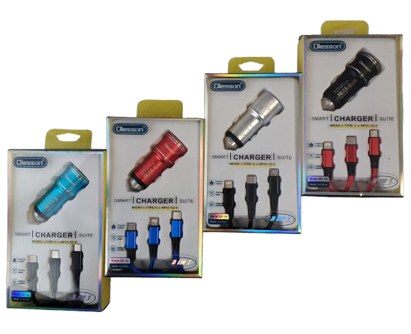 Olesson Car Charger with 3-in-1 Charging Cable